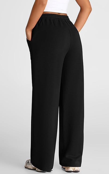 BBP$ Women's Black Relaxed Fit Lounge Pants | Elastic Drawstring Waist | Soft Casual Trousers with Pockets