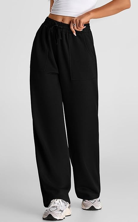BBP! Women's Black Relaxed Fit Lounge Pants | Elastic Drawstring Waist | Soft Casual Trousers with Pockets