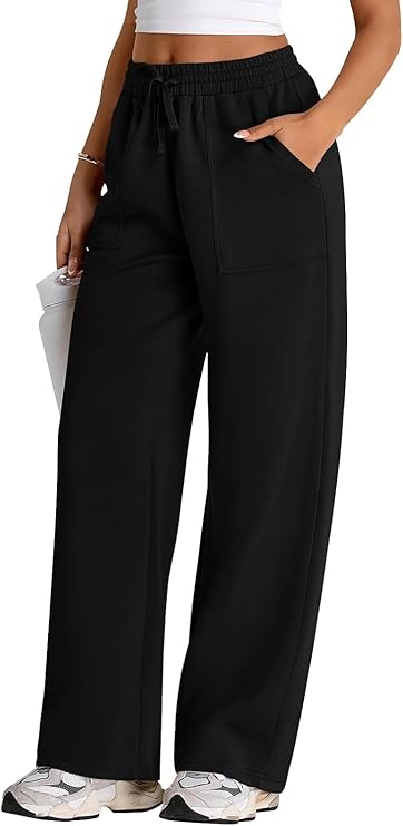 BBP% Women's Black Relaxed Fit Lounge Pants | Elastic Drawstring Waist | Soft Casual Trousers with Pockets