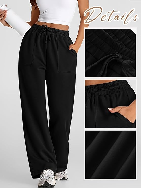 BBP@ Women's Black Relaxed Fit Lounge Pants | Elastic Drawstring Waist | Soft Casual Trousers with Pockets