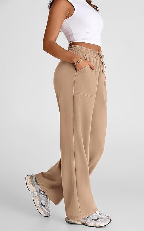 CBP@ Women's Wide Leg Casual Pants, High Waist Cotton Blend, Drawstring, Light Color, Relaxed Fit