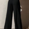 Women's Wide Leg Casual Pants, High Waist Cotton Blend, Drawstring, Light Colour, Relaxed Fit