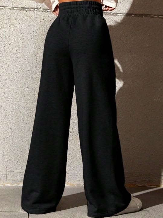 Women's Wide Leg Casual Pants, High Waist Cotton Blend, Drawstring, Light Colour, Relaxed Fit